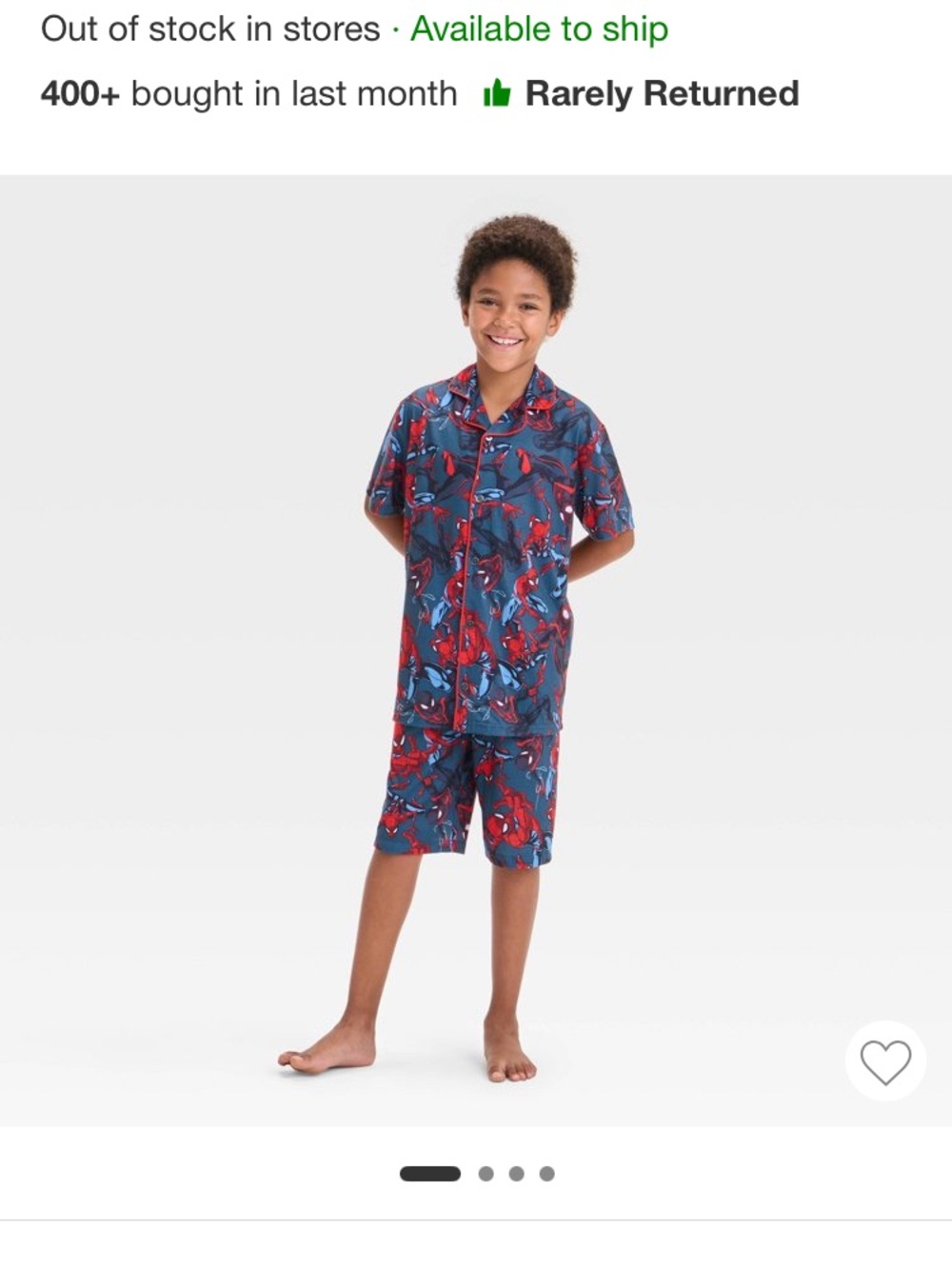 Marvel Spider-Man Short-Sleeve and Shorts Kids Pajama Set. Size Small (6/7)
